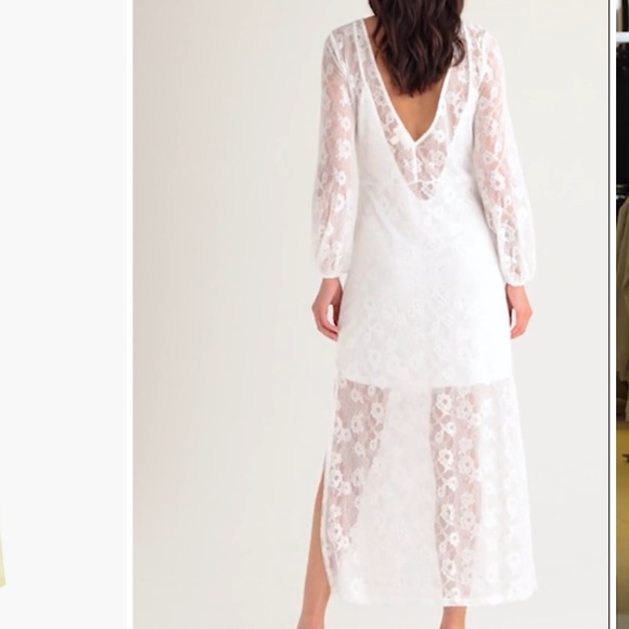 Open Edit Sheer Lace Long Sleeve Maxi Ivory Dress - Picture 4 of 16